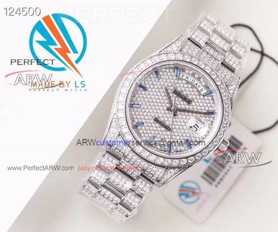 Perfect Replica Super Clone Rolex Day Date ii Iced Out Full Diamonds Watches 